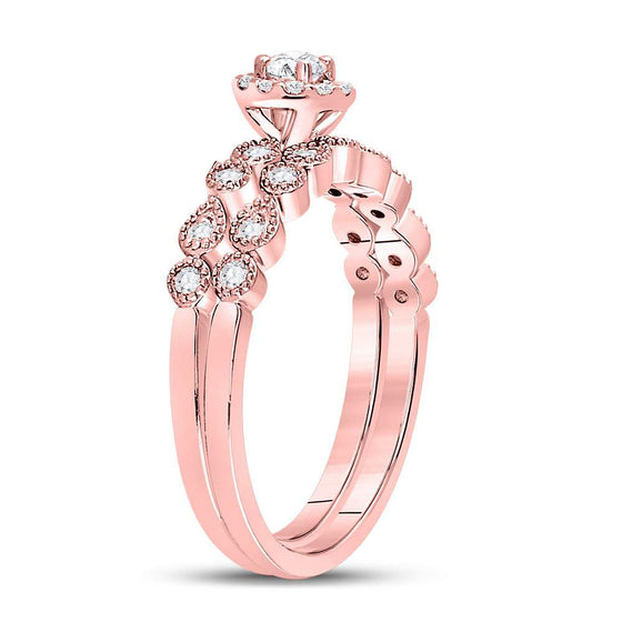 10k Rose Gold Round Diamond Stackable Bridal Wedding Ring Band Set 1/3 Cttw