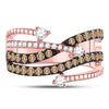 10k Rose Gold Womens Round Brown Diamond Crossover Fashion Ring 1 Cttw