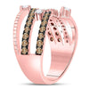 10k Rose Gold Womens Round Brown Diamond Crossover Fashion Ring 1 Cttw