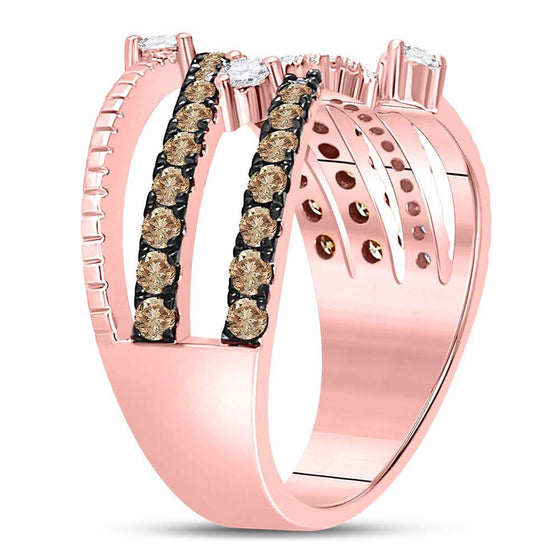 10k Rose Gold Womens Round Brown Diamond Crossover Fashion Ring 1 Cttw