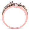 10k Rose Gold Womens Round Brown Diamond Crossover Fashion Ring 1 Cttw