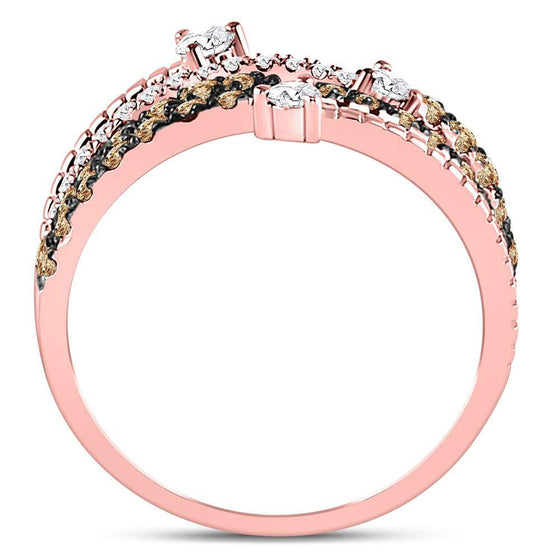 10k Rose Gold Womens Round Brown Diamond Crossover Fashion Ring 1 Cttw