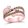 10k Rose Gold Womens Round Brown Diamond Crossover Fashion Ring 1 Cttw