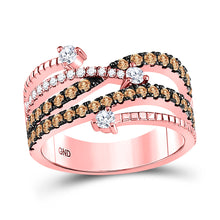  10k Rose Gold Womens Round Brown Diamond Crossover Fashion Ring 1 Cttw