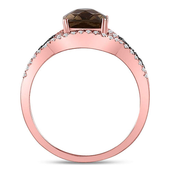 10k Rose Gold Womens Cushion Smoky Quartz Brown Diamond Solitaire Ring 2-1/3 Cttw