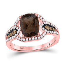  10k Rose Gold Womens Cushion Smoky Quartz Brown Diamond Solitaire Ring 2-1/3 Cttw