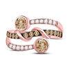 10k Rose Gold Womens Round Brown Diamond Strand Band Ring 1 Cttw