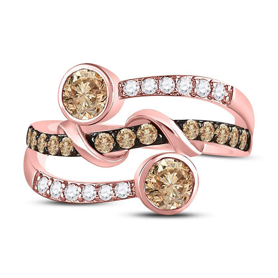 10k Rose Gold Womens Round Brown Diamond Strand Band Ring 1 Cttw