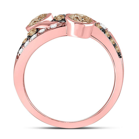 10k Rose Gold Womens Round Brown Diamond Strand Band Ring 1 Cttw
