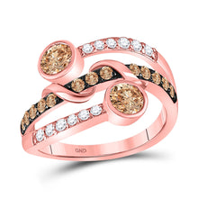  10k Rose Gold Womens Round Brown Diamond Strand Band Ring 1 Cttw