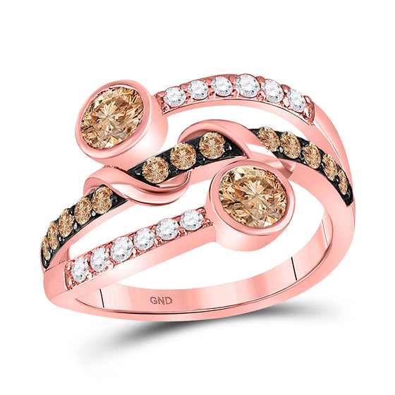 10k Rose Gold Womens Round Brown Diamond Strand Band Ring 1 Cttw