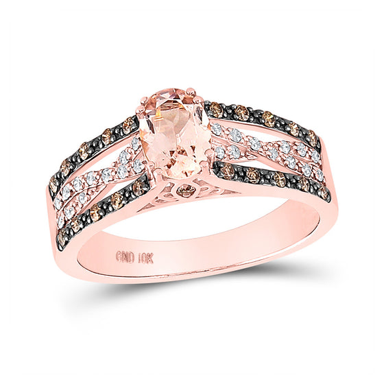 10k Rose Gold Womens Oval Morganite Diamond Solitaire Ring 3/4 Cttw