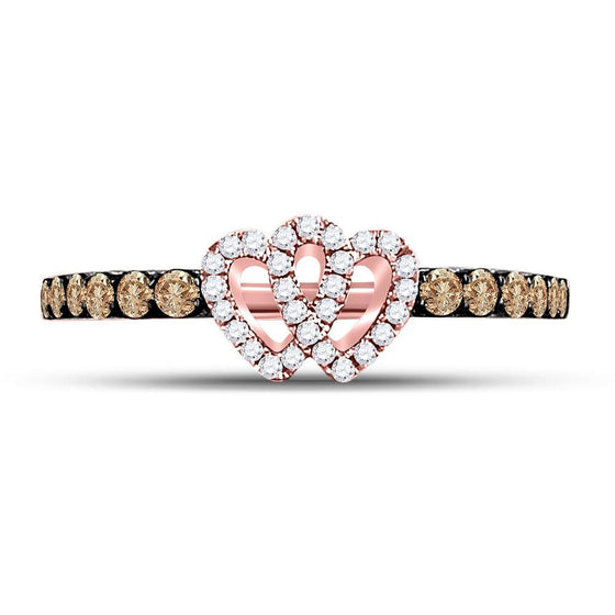 10k Rose Gold Womens Round Brown Diamond Heart Ring 1/3 Cttw