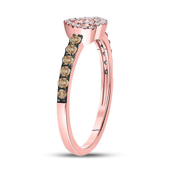 10k Rose Gold Womens Round Brown Diamond Heart Ring 1/3 Cttw