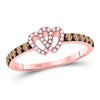 10k Rose Gold Womens Round Brown Diamond Heart Ring 1/3 Cttw