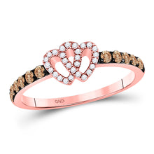  10k Rose Gold Womens Round Brown Diamond Heart Ring 1/3 Cttw