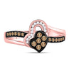 10k Rose Gold Womens Round Brown Diamond Heart Ring 1/3 Cttw