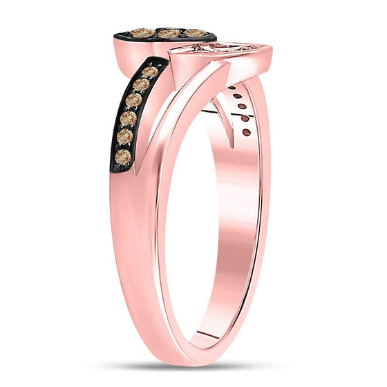 10k Rose Gold Womens Round Brown Diamond Heart Ring 1/3 Cttw