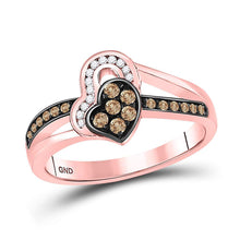  10k Rose Gold Womens Round Brown Diamond Heart Ring 1/3 Cttw