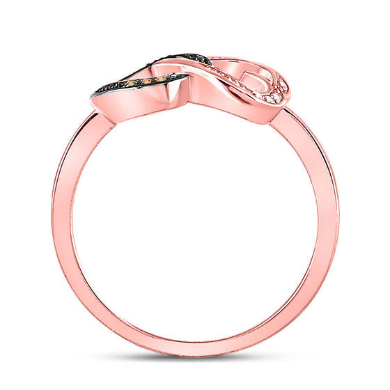 10k Rose Gold Womens Round Brown Diamond Double Heart Ring 1/20 Cttw