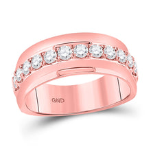  14k Rose Gold Mens Machine Set Round Diamond Wedding Band Ring 1 Cttw