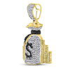 10k Yellow Gold Mens Round Diamond Money Bag Stacks Charm Pendant 3/4 Cttw