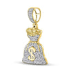 10k Yellow Gold Mens Round Diamond Money Bag Dollar Charm Pendant 1/2 Cttw