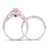 14k Two-tone Gold Round Diamond Flower Bridal Wedding Ring Band Set 3/4 Cttw