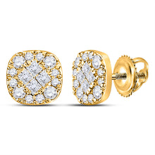  14k Yellow Gold Womens Princess Round Diamond Square Earrings 1/2 Cttw