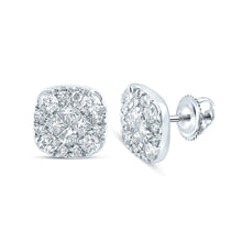  14k White Gold Womens Princess Round Diamond Square Earrings 1 Cttw