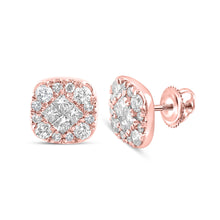  14k Rose Gold Womens Princess Round Diamond Square Earrings 1 Cttw
