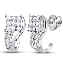  10k White Gold Womens Round Diamond Half J Hoop Earrings 3/8 Cttw