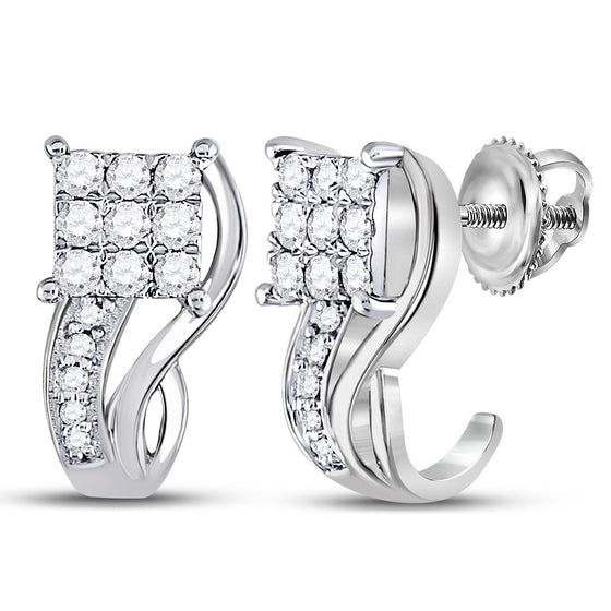 10k White Gold Womens Round Diamond Half J Hoop Earrings 3/8 Cttw