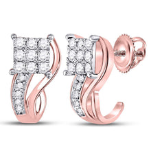  10k Rose Gold Womens Round Diamond Square Half J Hoop Earrings 3/8 Cttw