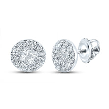  14k White Gold Womens Princess Round Diamond Circle Earrings 1/4 Cttw