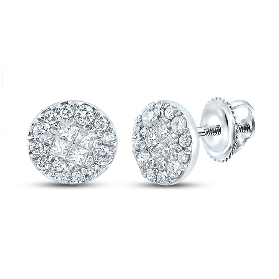 14k White Gold Womens Princess Round Diamond Circle Earrings 1/4 Cttw