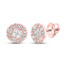  14k Rose Gold Womens Princess Round Diamond Circle Earrings 1/4 Cttw