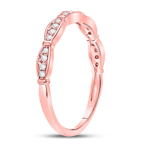 10k Rose Gold Womens Round Diamond Stackable Band Ring 1/8 Cttw