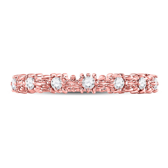 10k Rose Gold Womens Round Diamond Stackable Band Ring 1/6 Cttw