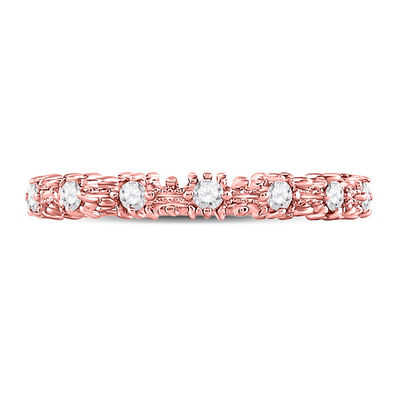 10k Rose Gold Womens Round Diamond Stackable Band Ring 1/6 Cttw