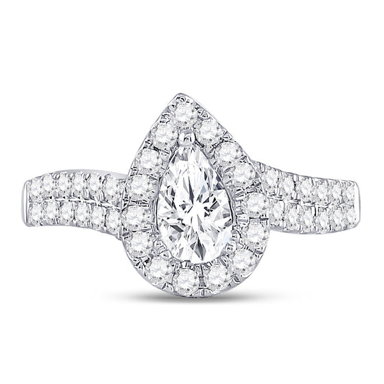 14k White Gold Pear Diamond Halo Bridal Wedding Engagement Ring 1 Cttw