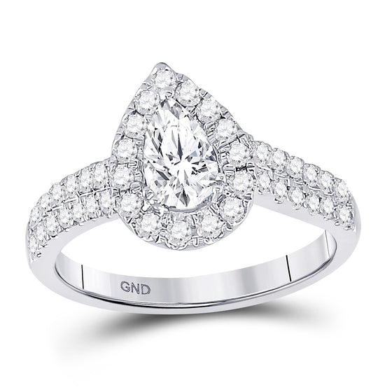 14k White Gold Pear Diamond Halo Bridal Wedding Engagement Ring 1 Cttw