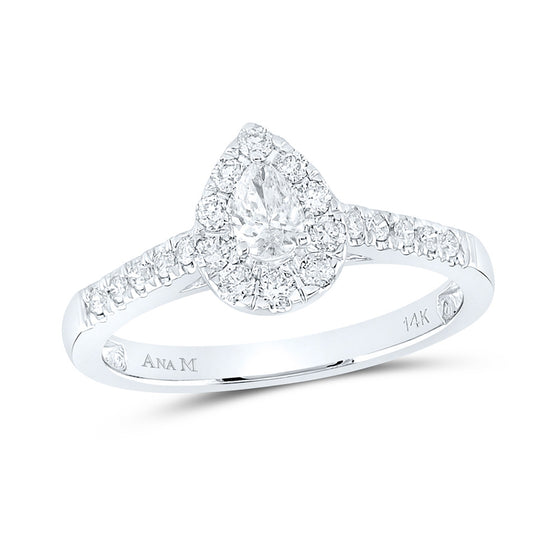 14k White Gold Pear Diamond Solitaire Bridal Wedding Engagement Ring 1/2 Cttw