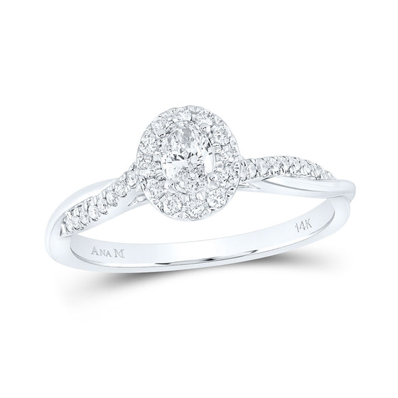 14k White Gold Oval Diamond Solitaire Bridal Wedding Engagement Ring 1/3 Cttw