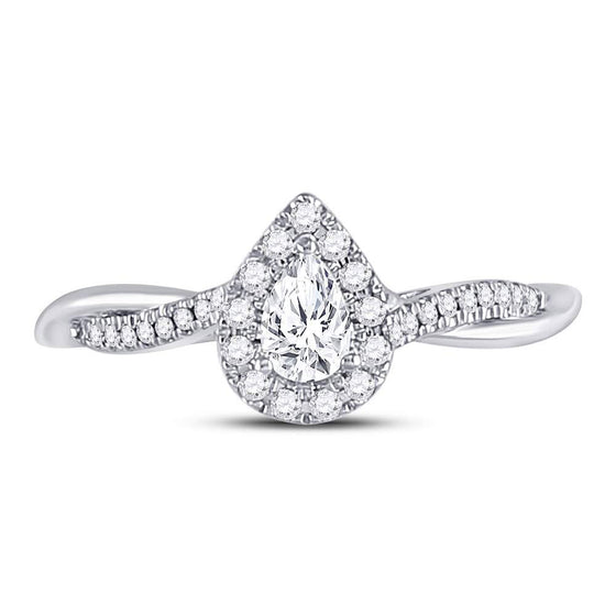 14k White Gold Pear Diamond Solitaire Bridal Wedding Engagement Ring 1/3 Cttw