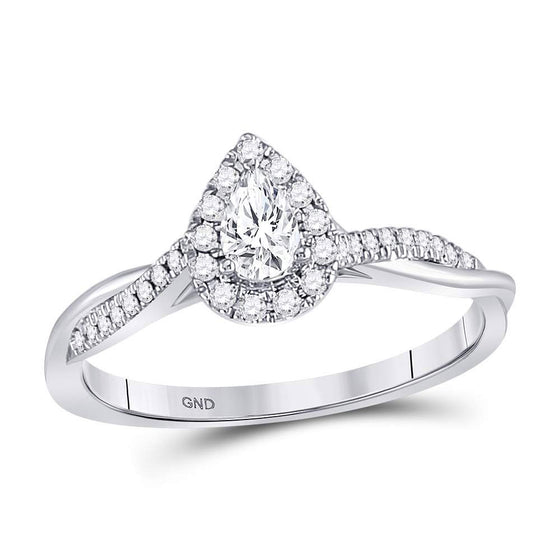 14k White Gold Pear Diamond Solitaire Bridal Wedding Engagement Ring 1/3 Cttw