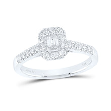  14k White Gold Emerald Diamond Halo Bridal Wedding Engagement Ring 1/2 Cttw