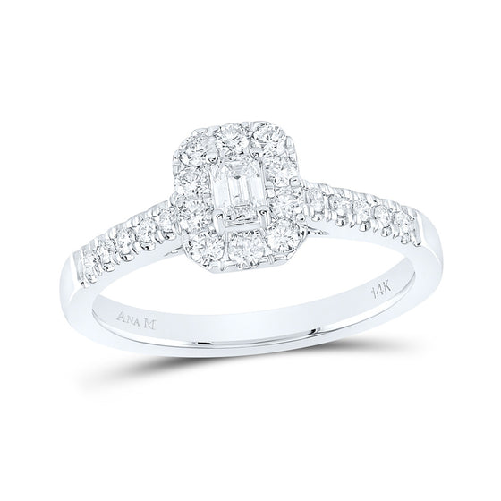 14k White Gold Emerald Diamond Halo Bridal Wedding Engagement Ring 1/2 Cttw