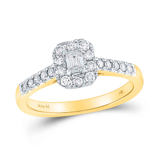 14k Yellow Gold Emerald Diamond Solitaire Bridal Wedding Engagement Ring 1/2 Cttw