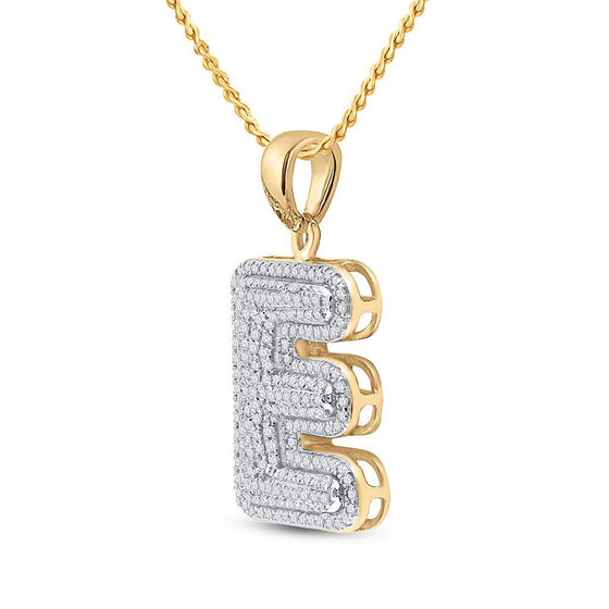 10k Yellow Gold Mens Round Diamond Initial E Letter Charm Pendant 5/8 Cttw